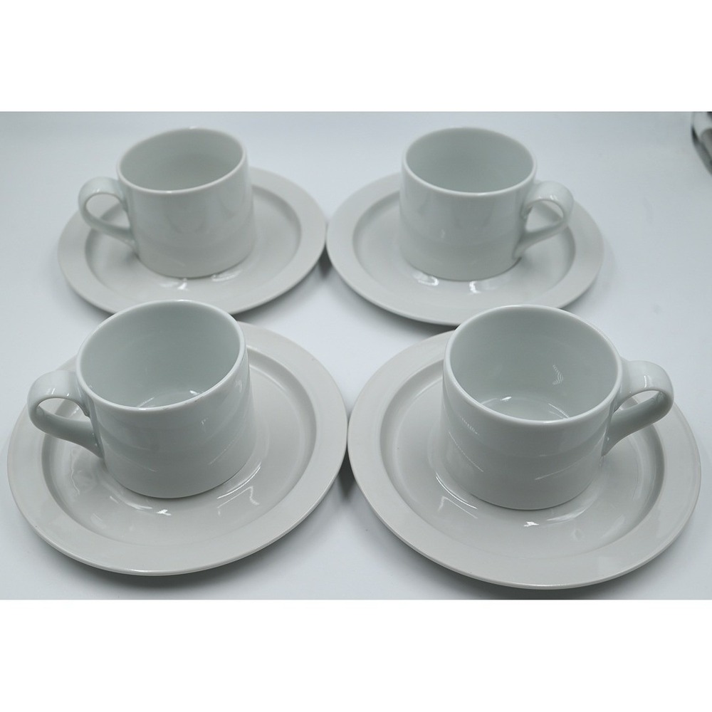 Dansk Bistro White Blisserup Coffee Cups and Saucers Set of 4 Japan Porcelain